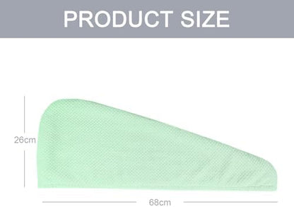 MaopaoBeauty 2 Pack Microfiber Hair Towel Wrap for Women, Super Absorbent Quick Dry Hair Turban for All Hair Style, Large Hair Drying Towel with Button, Green