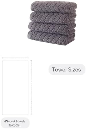 BAGNO MILANO Turkish Cotton Bath Towels, Hand Towels - Soft Plush Jacquard Collection - Highly Absorbent Towel Set (Grey, 4 Pcs Hand Towel Set)