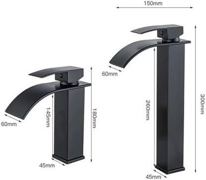 Elegant Black Waterfall Bathroom Faucet - High Arc Brushed Gold Mixer Tap, Easy Installation, Stylish Grey Vanity Sink Waterfall Faucet for Modern Bathrooms