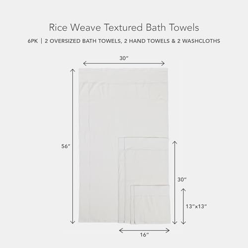 Texere 100% Organic Cotton Rice Weave Jacquard Luxury Bath Towel Sets - Soft and Absorbent Hotel and Spa Quality - 2 Large Bath Towels, 2 Hand Towels, 2 Washcloths (Rice Weave, Cream, 6 Piece)