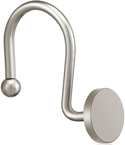 CHICTIE Nickel Shower Curtain Hooks, Rustproof Shower Curtain Rings for Bathroom, Metal Shower Hooks for Shower Curtain Rod, Modern Decorative Shower Curtain Hangers Set of 12, Round Heavy Duty Design