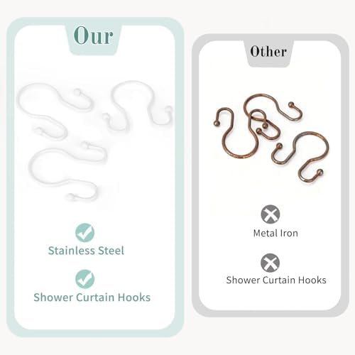Goowin Shower Curtain Hooks, 12 Pcs Shower Curtain Rings, Stainless Steel Shower Curtain Hangers, Metal Shower Curtain Hooks Rings Rust Proof, Minimalist Shower Hooks for Shower Curtain, White