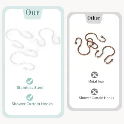 Goowin Shower Curtain Hooks, 12 Pcs Shower Curtain Rings, Stainless Steel Shower Curtain Hangers, Metal Shower Curtain Hooks Rings Rust Proof, Minimalist Shower Hooks for Shower Curtain, White