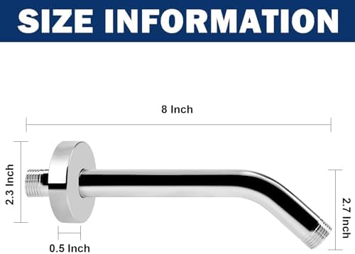 NearMoon Shower Arm with Flange, Made of 304 Stainless Steel Shower Extension Extender Pipe, Wall-Mounted for Fixed Bathroom Showerhead, Never Rust (8 Inch, Chrome Finish)