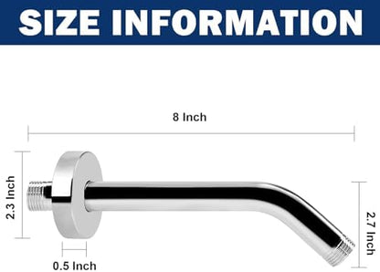 NearMoon Shower Arm with Flange, Made of 304 Stainless Steel Shower Extension Extender Pipe, Wall-Mounted for Fixed Bathroom Showerhead, Never Rust (8 Inch, Chrome Finish)