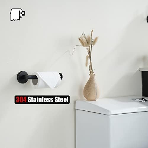 JQK Black Toilet Paper Holder, 5 Inch 304 Stainless Steel Thick 0.8mm Tissue Paper Dispenser, Matte Black Wall Mount, TPH120-PB
