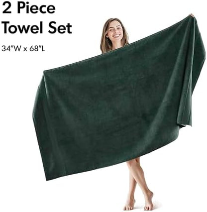 Madison Park Cotton Bath Sheet 2 Piece Oversized, 800GSM, 34" x 68" Green