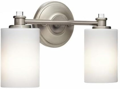 Kichler Joelson 14" 2 Light Vanity Light with Satin Etched Cased Opal and Clear Glass Accent Glass in Brushed Nickel