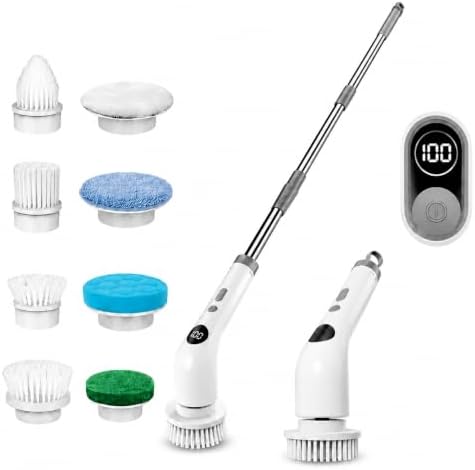 Qimedo Upgrade Rechargeable Electric Scrubber for Cleaning, 45-inch Handheld Spin Scrubber with Extended Long Handle, Cordless Power Dish Scrubber with 6 Brushes for Bathtub Grout Tile Floor
