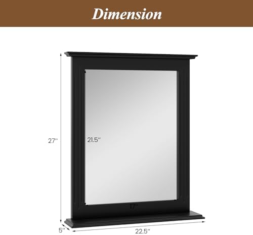 CHARMAID Bathroom Mirror with Shelf - 27" x 22.5" Wall Mirror Over Bathroom Sink, Wooden Frame Modern Rectangular Hanging Vanity Makeup Mirrors for Washroom, Entryway (Black,27" L x 22.5" W)