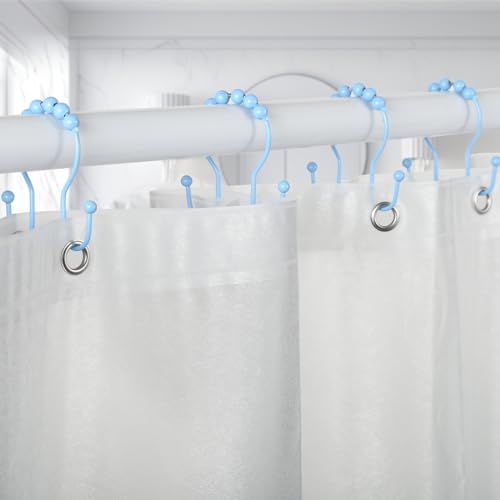 Goowin Shower Curtain Hooks, 12 Pcs Shower Curtain Rings, Stainless Steel Shower Curtain Hangers, Double Hook Shower Curtain Hooks, Smooth Sliding Anti-Drop Shower Rings for Curtain (Blue)
