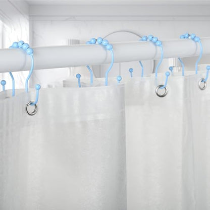 Goowin Shower Curtain Hooks, 12 Pcs Shower Curtain Rings, Stainless Steel Shower Curtain Hangers, Double Hook Shower Curtain Hooks, Smooth Sliding Anti-Drop Shower Rings for Curtain (Blue)
