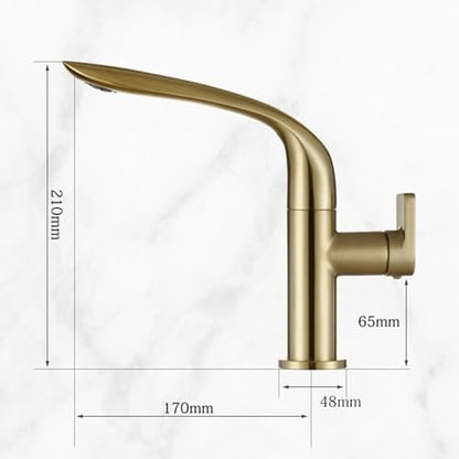 360° Rotatable Gold Brushed Single Handle Bathroom Faucet Mixer, Hot & Cold Water, Stylish Sink Tap for Kitchen & Bath, Modern Design, Easy Installation