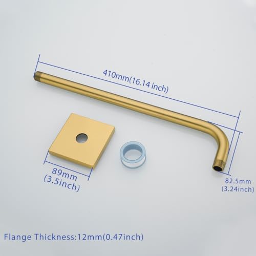 16 Inch Shower Head Extension Arm Wall Mounted Rainfall Extend Pipe Tube Stainless Steel Bathroom Accessories Champagne Bronze,SW-91018-16CB-SQ.