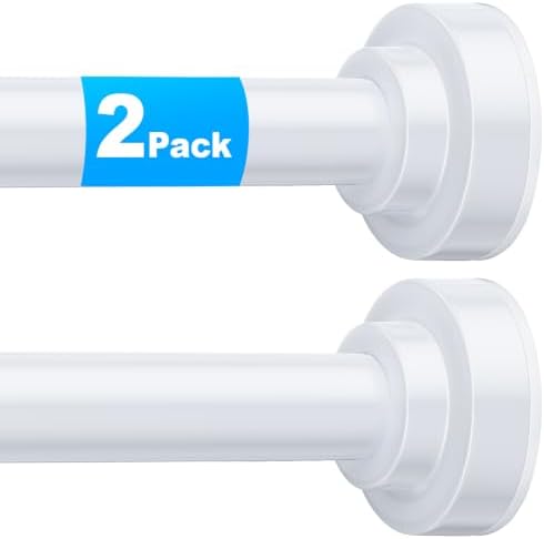 TEECK 2 Pack Shower Curtain Rod, 32-80 inch Adjustable Spring Tension Curtain Rod, Never Rust Anti-Slip Shower Curtain Rod for Bathroom, No Drilling, Never Collapse, Easy to Use, White