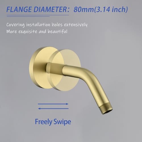 Wall Mounted Shower Arm Extension Head Holder Stainless Stee for Elbow Bathroom Accessories Pipe Bath Tube Brushed Gold,SW-RD91018-6BG.