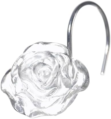 Clear Rose Shower Curtain Hooks: Cute Flower Bathroom Curtain Rings, 12Pcs