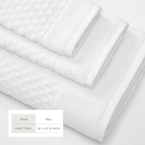 Great Bay Home Hand Towels - 100% Cotton 6 Pack 26x16 Hand Towel Set - Absorbent, Durable, Quick-Dry Towels for Bathroom (Optic White)
