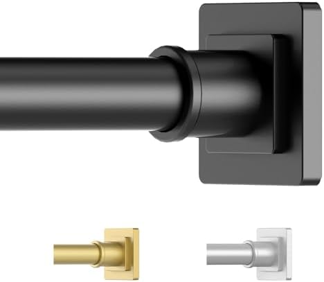 UIOSANRT Tension Shower Curtain Rod 31-92 Inches Non-Slip Shower Rod Tension Mounted No Drill Black Shower Curtain Rods Spring Tension Rod for Windows Bathroom