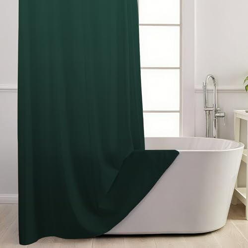 No Hook Shower Curtain and Liner for Bathroom, Ombre Dark Green, 71" x 74"