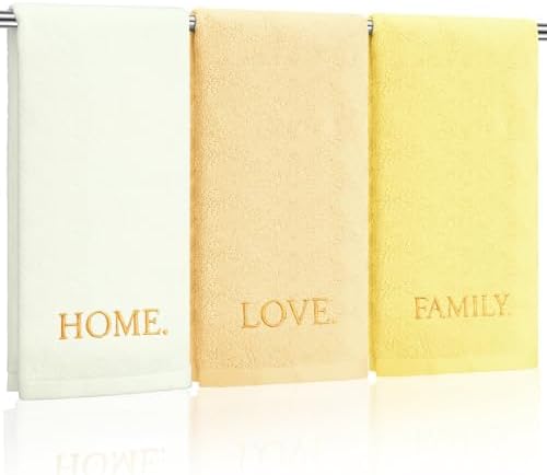 FuWeave 3 Pcs Yellow Decorative Hand Towels Bathroom Set,Home Love Family