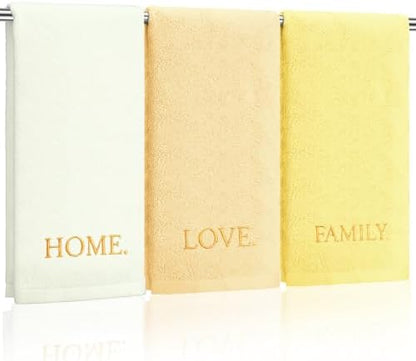 FuWeave 3 Pcs Yellow Decorative Hand Towels Bathroom Set,Home Love Family