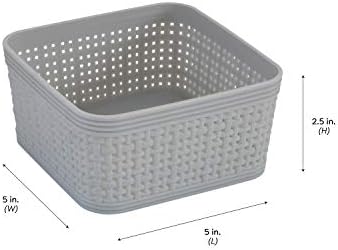 Simplify 6 Pack Organizing Set | Square Bins | Multipurpose | Office | Desk | Dorm | Bathroom | Storage Basket | Small Items | Accessories | Grey