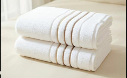 Bath Towels Set for Bathroom – Luxury 2-Piece Cotton Towels (55''x28''), Soft Absorbent & Quick Dry, 600 GSM Bath Towels for Bathroom, Hotel Spa Quality (White/Taupe, 2-Bath Towel Set)