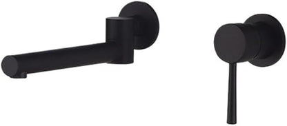 Faucet Brass Wall-Mounted Basin Faucet Sink Brushed Gold Single Handle Hot and Cold Water Recessed Bathroom Rotatable(Matt Black) Faucet