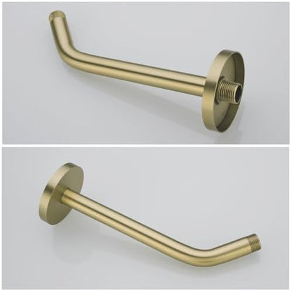 10 in Brushed Gold Shower Arm with Flange,Wall Mount Replacement Angle Shower Head Arm Wall-Mounted For Fixed Shower Head & Handheld Showerhead,SW-RD91018-10BG.
