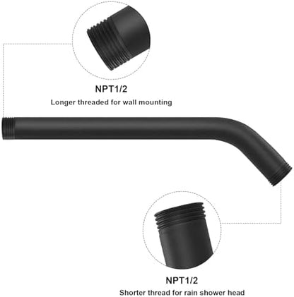NearMoon Shower Arm with Flange, Made of 304 Stainless Steel Shower Extension Extender Pipe, Wall-Mounted for Fixed Bathroom Showerhead, Never Rust (12 Inch, Matte Black)