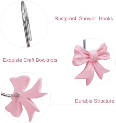 CHICTIE Decorative Shower Curtain Hooks, Bow Knot Shower Curtain Rings Hooks for Bathroom Baby Kids Room Rustproof Shower Hooks (Pink)