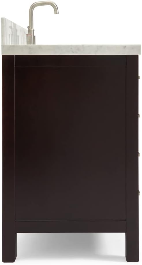 ARIEL Cambridge 54-inch Bathroom Vanity with Sink,Solid Wood, 1.5-inch Italian Carrara Marble Countertop, Single Rectangular Porcelain Sink, 2 Soft Closing Doors, 9 Dovetail Drawers, Espresso
