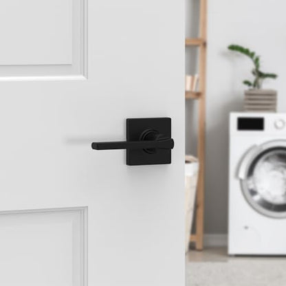 Kwikset Casey Interior Passage Door Handle, Lever for Closet and Hallway Doors, Reversible Non-Locking Handle Lever, Matte Black, with Microban Protection, Pack of 12