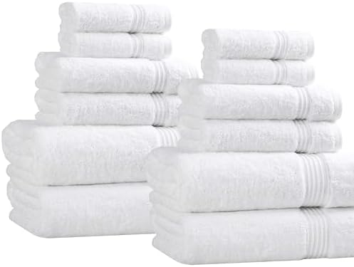 Superior Egyptian Cotton 12-Piece Towel Set, Assorted Towels for Home Bathroom, Guest Bath Decor Essentials, Includes 4 Bath, 4 Hand, 4 Face Towels/Washcloths, Quick Dry, Absorbent - White