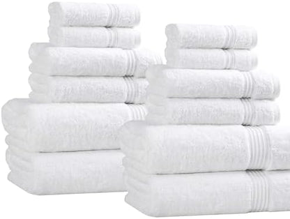 Superior Egyptian Cotton 12-Piece Towel Set, Assorted Towels for Home Bathroom, Guest Bath Decor Essentials, Includes 4 Bath, 4 Hand, 4 Face Towels/Washcloths, Quick Dry, Absorbent - White