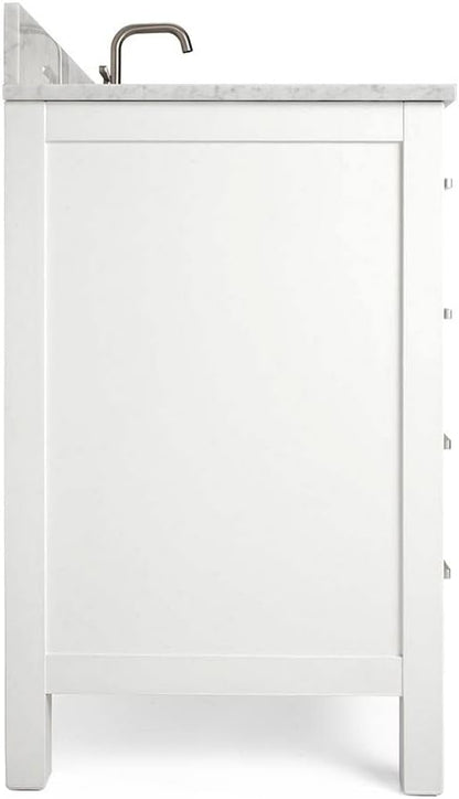 ARIEL Cambridge 36-inch Bathroom Vanity with Sink,Solid Wood, 0.75-inch Italian Carrara Marble Countertop, Single Rectangular Porcelain Sink, 2 Soft Closing Doors, 5 Dovetail Drawers, White