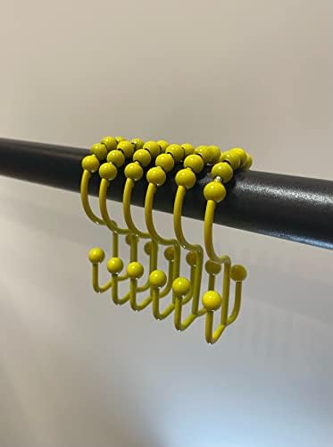 Shower Curtain Hooks,304 Stainless Steel Shower Rings for Bathroom,Double Glide Shower Hooks for Bathroom Shower Curtain Rods Curtains,Set of 12 Hooks,Yellow（Shower Curtain Hooks Style A ）