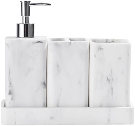 YMXYJM Bathroom Accessories Set, 4 Piece Toothbrush Holder Set Marble White