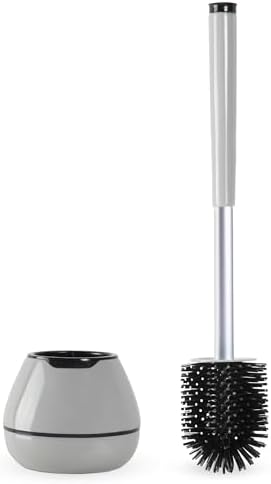 BOOMJOY Toilet Brush and Holder Set, Silicone Toilet Bowl Cleaner Brush, Toilet Scrubber Brush with Tweezers for Bathroom Cleaning, RV Accessories and House Organization Must-Haves - Gray