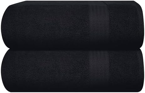 GLAMBURG Premium Cotton Oversized 2 Pack Bath Sheet 35x70-100% Pure Cotton - Ideal for Everyday use - Ultra Soft & Highly Absorbent - Machine Washable - Black