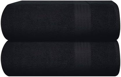 GLAMBURG Premium Cotton Oversized 2 Pack Bath Sheet 35x70-100% Pure Cotton - Ideal for Everyday use - Ultra Soft & Highly Absorbent - Machine Washable - Black