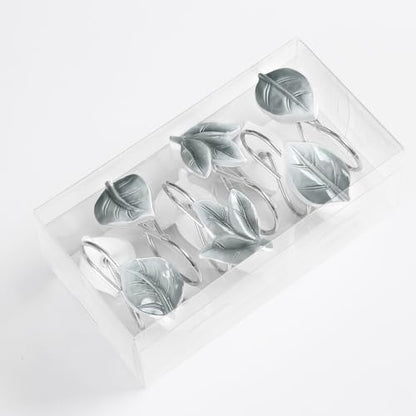 Grey Plant Leaf Shower Curtain Hooks,Eucalyptus Bathroom Decor,12PCS