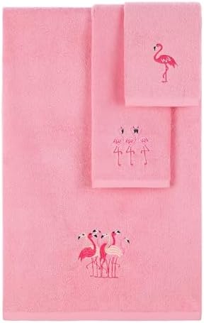 3 Pcs Flamingo Bathroom Towel Set Farmhouse Embroidered Flamingo Towels Vintage Decorative 100% Cotton Bath Towel Highly Absorbent Elegant Summer Decor Set for Bathroom