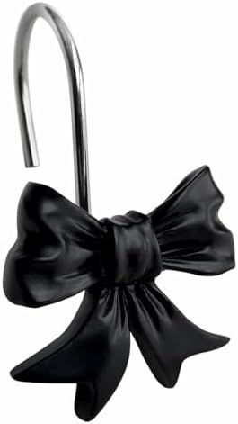 CHICTIE Decorative Shower Curtain Hooks, Bow Knot Shower Curtain Rings Hooks for Bathroom Baby Kids Room Rustproof Shower Hooks (Black)