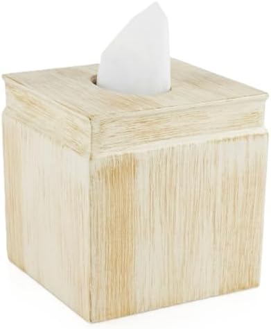 Rustic Luxe Beige Square Resin Tissue Box Cover