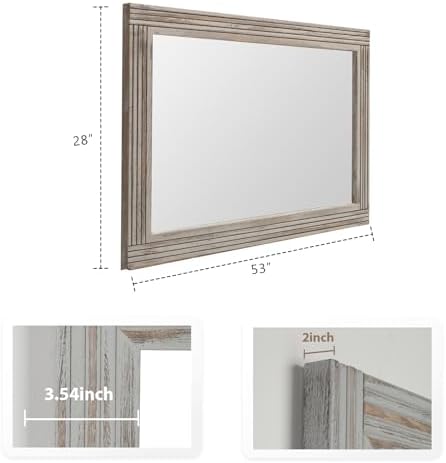 YOSHOOT Hand-Made Wooden Spliced Wall Mirror for Bathroom, Rustic Farmhouse Vanity Mirror, Décor Wall Art, Solid Wood Frame, Vertical or Horizontal Hanging, 53" x 28", Grey
