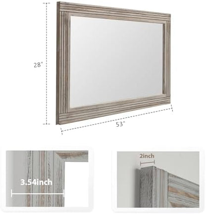 YOSHOOT Hand-Made Wooden Spliced Wall Mirror for Bathroom, Rustic Farmhouse Vanity Mirror, Décor Wall Art, Solid Wood Frame, Vertical or Horizontal Hanging, 53" x 28", Grey