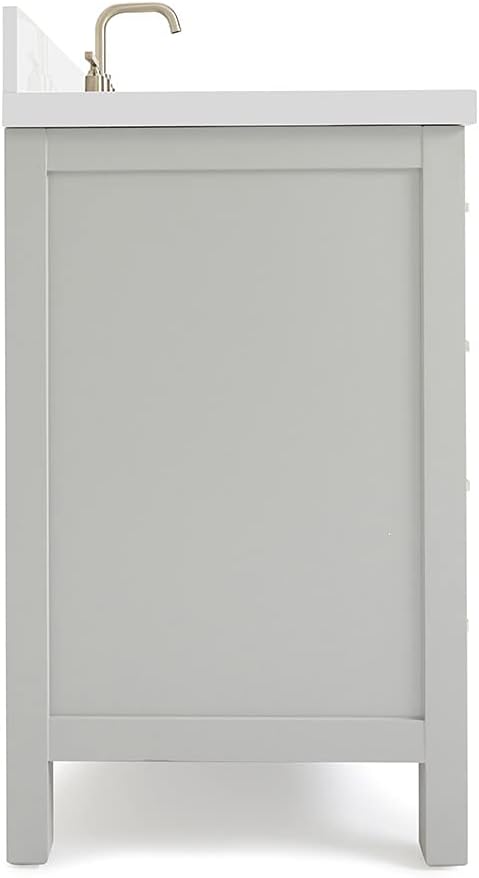 ARIEL Cambridge 42-inch Bathroom Vanity with Sink,Solid Wood, 1.5-inch Pure White Quartz Countertop & Backsplash, Single Oval Porcelain Sink, 2 Soft Closing Doors, 9 Dovetail Drawers, Grey