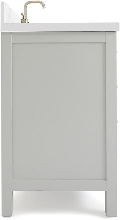 ARIEL Cambridge 42-inch Bathroom Vanity with Sink,Solid Wood, 1.5-inch Pure White Quartz Countertop & Backsplash, Single Oval Porcelain Sink, 2 Soft Closing Doors, 9 Dovetail Drawers, Grey